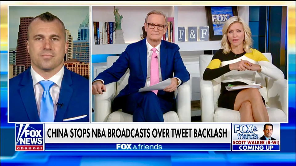 Brock Gillespie on Fox & Friends discussing China halting NBA broadcasts